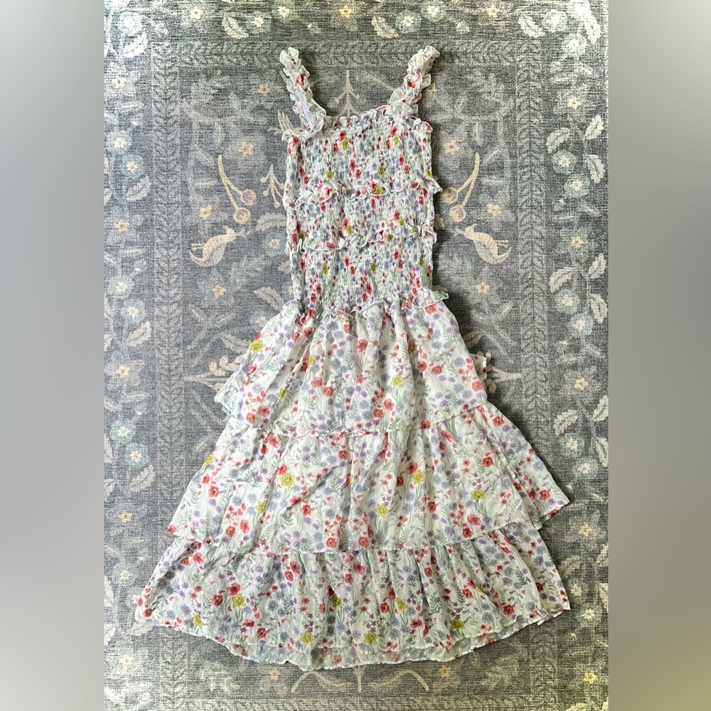 70/21 Multicolor Smocked Fabric Tiered Skirt Ruffled Strap Dress